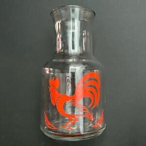 Vintage Glass Juice Carafe with Red Rooster Design, Made in Mexico